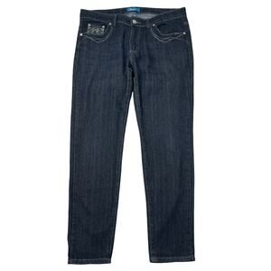 Dkin Mid Rise Beaded Pockets Skinny Jeans Stretch Denim Blue Womens 14W